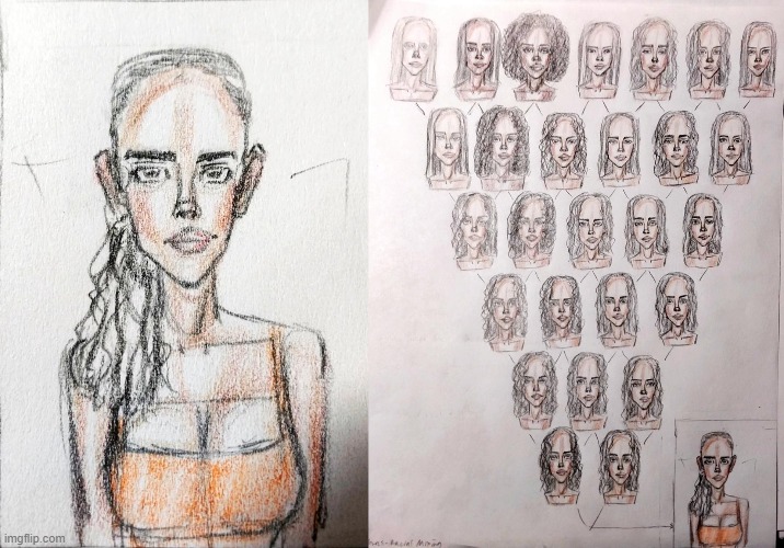I drew the most racially mixed person. (7 races) | image tagged in drawings,sketch,diagram,girl,girls,races | made w/ Imgflip meme maker