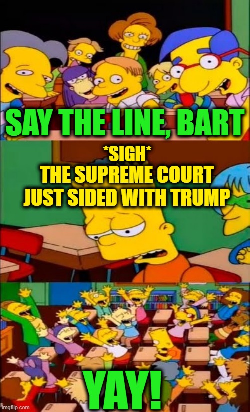 Federal Judges Exceeded their Authority in Imposing Universal Blocks on Trump | SAY THE LINE, BART; *SIGH*; THE SUPREME COURT JUST SIDED WITH TRUMP; YAY! | image tagged in say the line bart simpsons | made w/ Imgflip meme maker