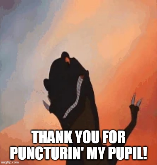 Thank You For Puncturin' My Pupil! | THANK YOU FOR PUNCTURIN' MY PUPIL! | image tagged in land before time,the land before time,drake and josh,eye injury,eye,injury | made w/ Imgflip meme maker