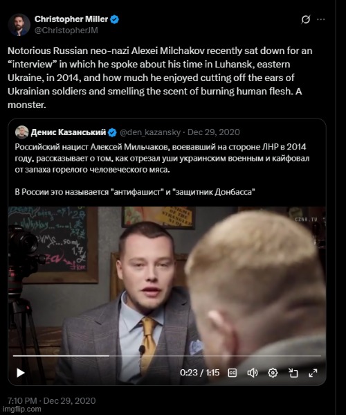 Alexey Milchakov is more vile than I thought he was | image tagged in neo-nazis,russo-ukrainian war | made w/ Imgflip meme maker