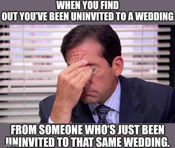 Formal Invite, Informal Goodbye | WHEN YOU FIND OUT YOU’VE BEEN UNINVITED TO A WEDDING; FROM SOMEONE WHO’S JUST BEEN UNINVITED TO THAT SAME WEDDING. | image tagged in plot twist,irony,funny,memes,cancel culture,toxic | made w/ Imgflip meme maker