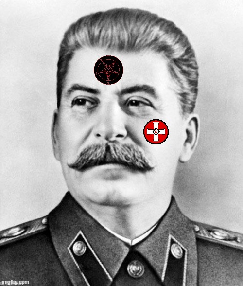 KKK satanist Stalin | image tagged in hypocrite stalin,kkk,stalin,communism,devil,satanist | made w/ Imgflip meme maker