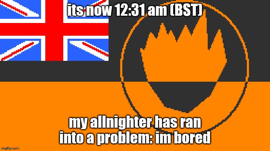 New Vulcan Flag | its now 12:31 am (BST); my allnighter has ran into a problem: im bored | image tagged in new vulcan flag | made w/ Imgflip meme maker