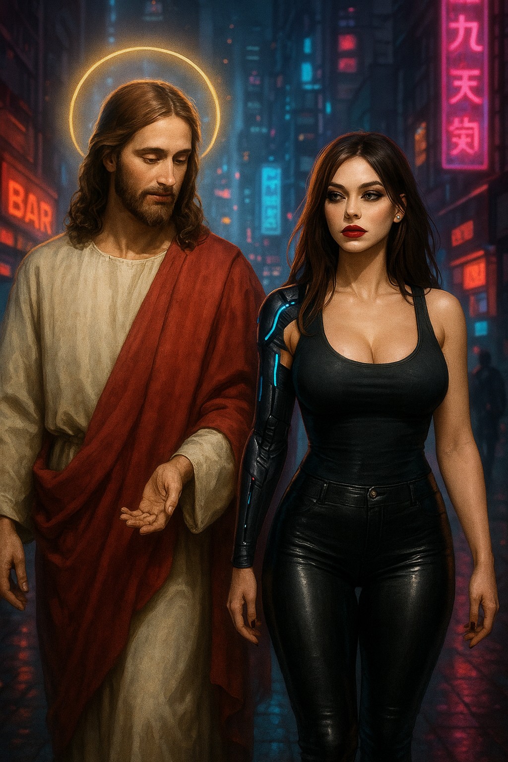 Jesus goes cyberpunk Blank Meme Template
