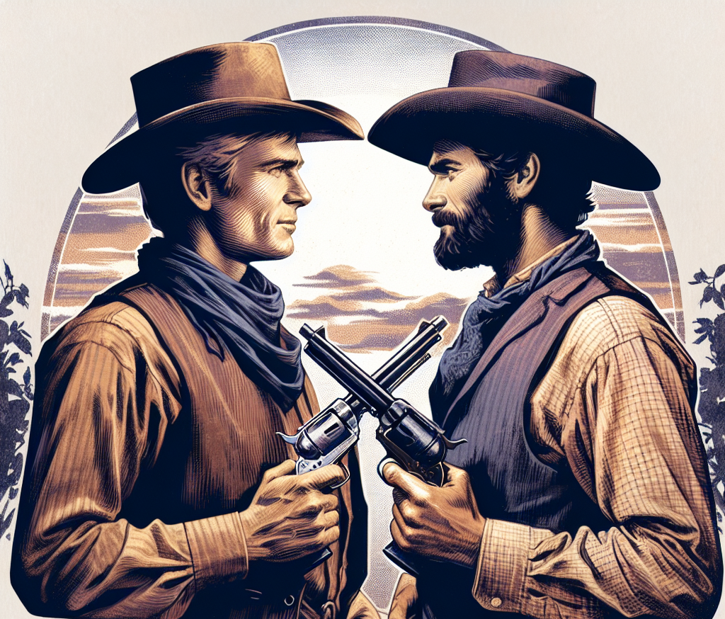 Two cowboys holding guns at each at the top and then at the bott Blank Meme Template