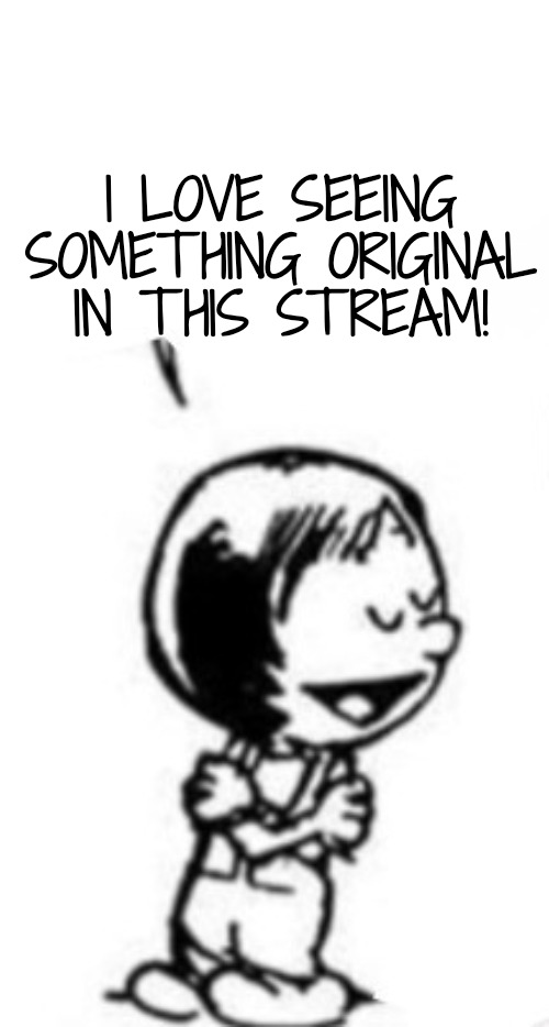 Susie commentary | I LOVE SEEING SOMETHING ORIGINAL IN THIS STREAM! | image tagged in susie commentary | made w/ Imgflip meme maker