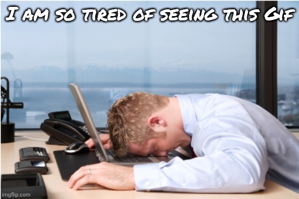 Head on Desk | I am so tired of seeing this Gif | image tagged in head on desk | made w/ Imgflip meme maker