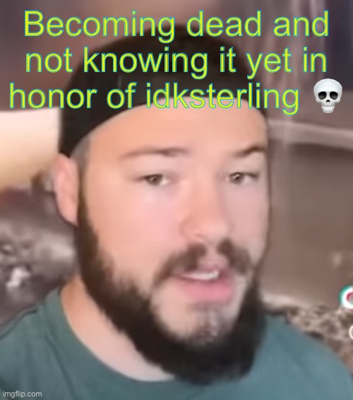 IDKsterling | Becoming dead and not knowing it yet in honor of idksterling 💀 | image tagged in idksterling | made w/ Imgflip meme maker