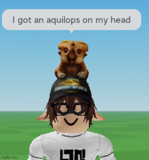 I got an aquilops on my head.mp3 | image tagged in roblox,paleo,jurassic park,jurassic world,jurassic park/world | made w/ Imgflip meme maker