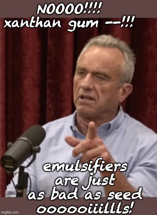 RFK Debate Me | NOOOO!!!!
xanthan gum --!!! emulsifiers
are just as bad as seed oooooiiillls! | image tagged in rfk debate me | made w/ Imgflip meme maker