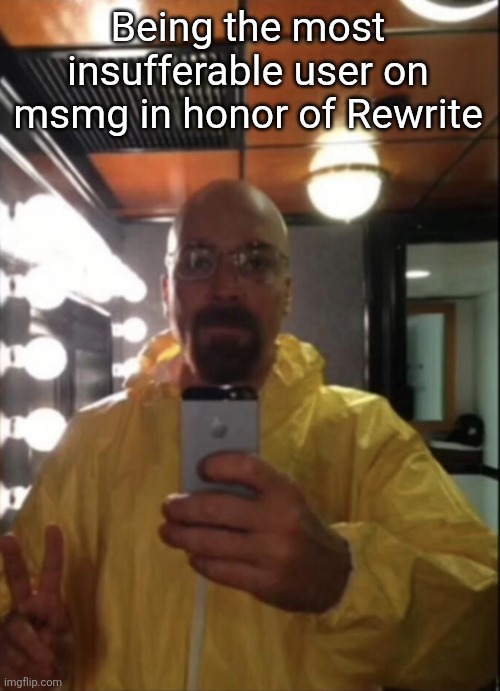 waltuh | Being the most insufferable user on msmg in honor of Rewrite | image tagged in waltuh | made w/ Imgflip meme maker