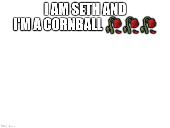 Blank White Template | I AM SETH AND I'M A CORNBALL 🥀🥀🥀 | image tagged in blank white template | made w/ Imgflip meme maker