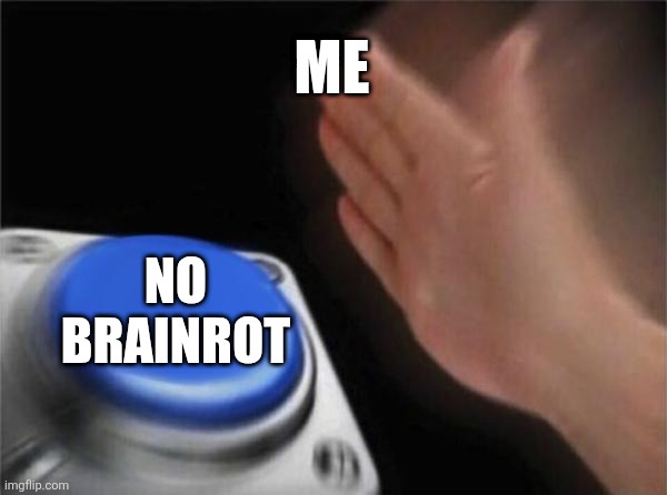 Pls no mor3 | ME; NO BRAINROT | image tagged in memes,blank nut button | made w/ Imgflip meme maker