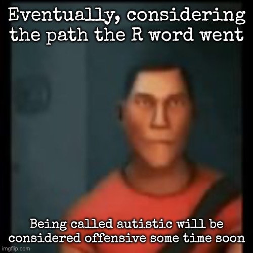 Disappointed Scout | Eventually, considering the path the R word went; Being called autistic will be considered offensive some time soon | image tagged in disappointed scout,msmg | made w/ Imgflip meme maker
