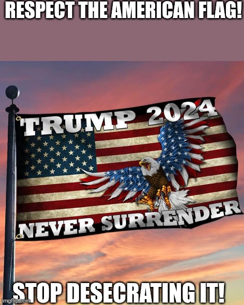 Respect the flag! | RESPECT THE AMERICAN FLAG! STOP DESECRATING IT! | image tagged in donald trump,trump,maga,conservative,republican,nevertrump | made w/ Imgflip meme maker