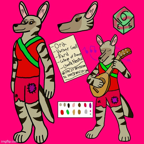 My DnD player character, an aardwolf Gnoll Bard | image tagged in dnd,dungeons and dragons,oc,original character,bard | made w/ Imgflip meme maker