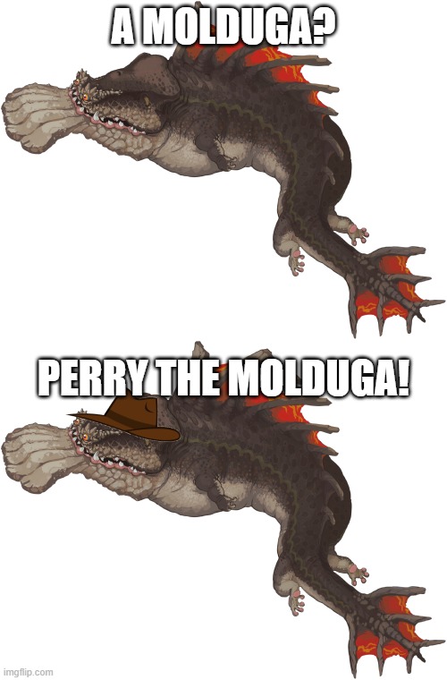 Perry the Molduga! | A MOLDUGA? PERRY THE MOLDUGA! | image tagged in perry the platypus,phineas and ferb | made w/ Imgflip meme maker