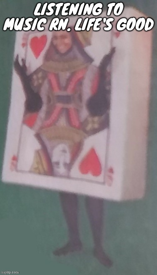 The card lady | LISTENING TO MUSIC RN. LIFE'S GOOD | image tagged in the card lady | made w/ Imgflip meme maker