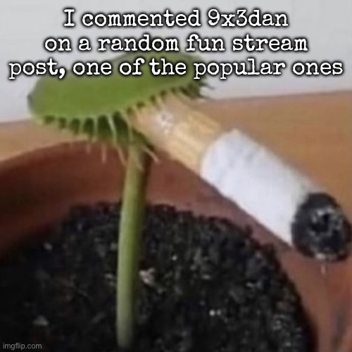 plant weeds | I commented 9x3dan on a random fun stream post, one of the popular ones | image tagged in plant weeds,msmg | made w/ Imgflip meme maker