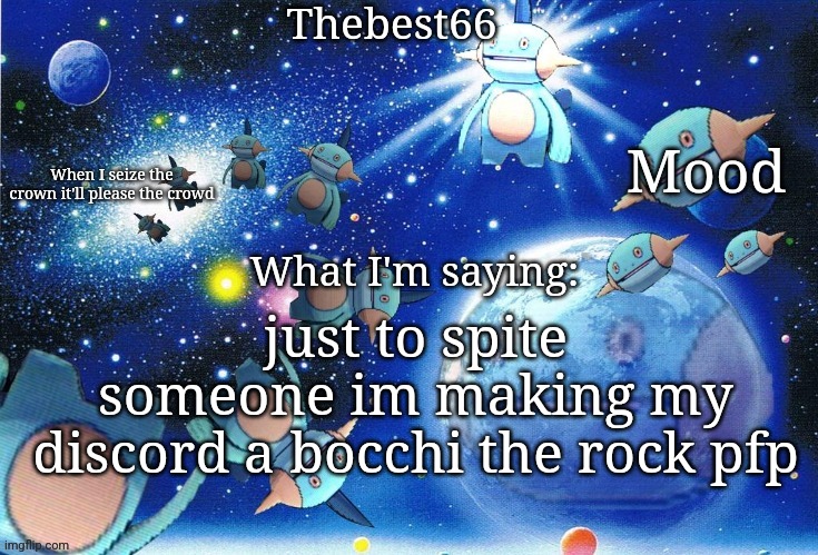 Marshtomp template thebest66 | just to spite someone im making my discord a bocchi the rock pfp | image tagged in marshtomp template thebest66 | made w/ Imgflip meme maker