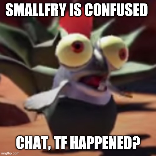 Who was banned and why? | SMALLFRY IS CONFUSED; CHAT, TF HAPPENED? | image tagged in splatoon 3 smallfry salmonoid buddy | made w/ Imgflip meme maker