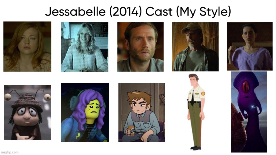 Jessabelle (2014) Cast (My Style) | image tagged in jessabelle 2014 cast my style,meme,memes,spoof cast,jessabelle,characters | made w/ Imgflip meme maker
