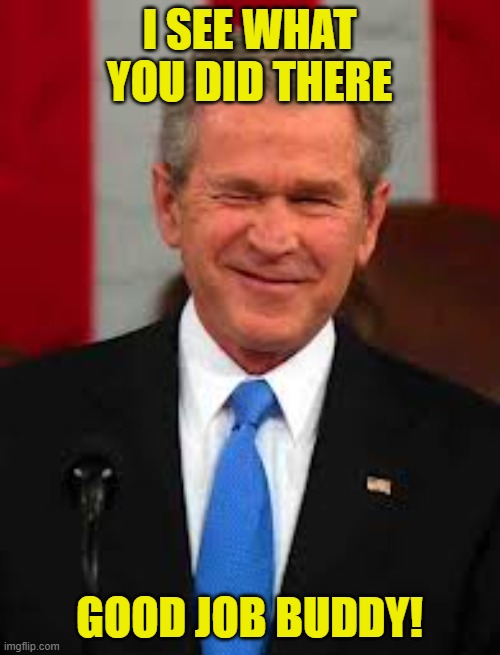 George Bush Meme | I SEE WHAT YOU DID THERE GOOD JOB BUDDY! | image tagged in memes,george bush | made w/ Imgflip meme maker