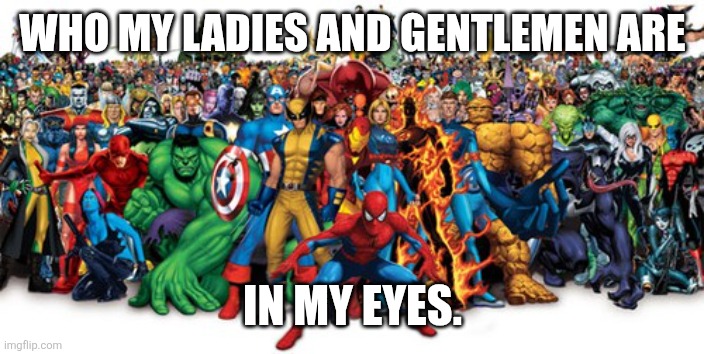 Superheroes | WHO MY LADIES AND GENTLEMEN ARE; IN MY EYES. | image tagged in superheroes | made w/ Imgflip meme maker