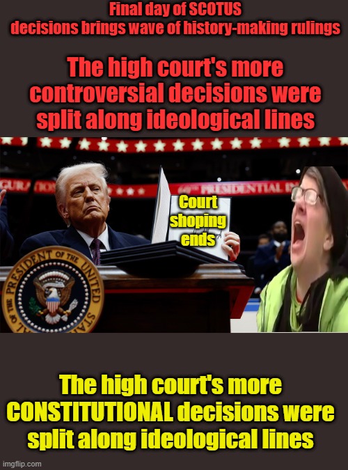 MAY not end , but it slows it down. BIG very Big | Final day of SCOTUS decisions brings wave of history-making rulings; The high court's more controversial decisions were split along ideological lines; Court shoping ends; The high court's more CONSTITUTIONAL decisions were split along ideological lines | made w/ Imgflip meme maker