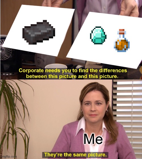 Thats a fire resistance potion by the way | Me | image tagged in memes,they're the same picture,minecraft | made w/ Imgflip meme maker