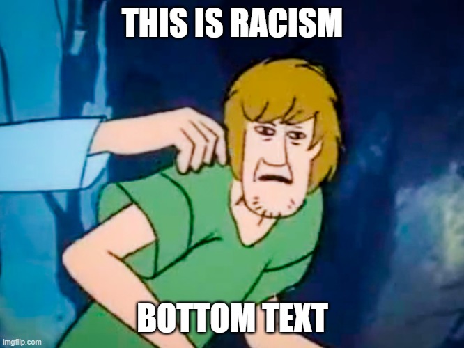 zero context (there's no actual racism) | THIS IS RACISM; BOTTOM TEXT | image tagged in shaggy meme | made w/ Imgflip meme maker