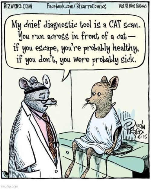 “State of the art” mouse medical technology… | image tagged in comics,bizarro comics,mice,cat scan | made w/ Imgflip meme maker
