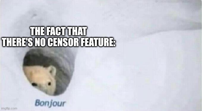 Bonjour Bear | THE FACT THAT THERE'S NO CENSOR FEATURE: | image tagged in bonjour bear | made w/ Imgflip meme maker