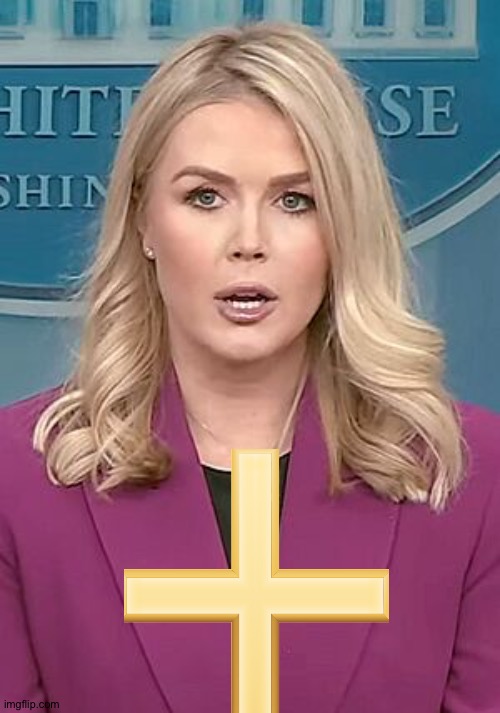 Finally found a big enough cross | image tagged in karoline leavitt,cross | made w/ Imgflip meme maker