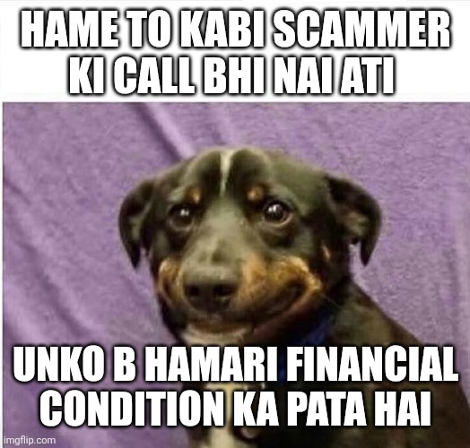 sad dog | HAME TO KABI SCAMMER KI CALL BHI NAI ATI; UNKO B HAMARI FINANCIAL CONDITION KA PATA HAI | image tagged in sad dog | made w/ Imgflip meme maker