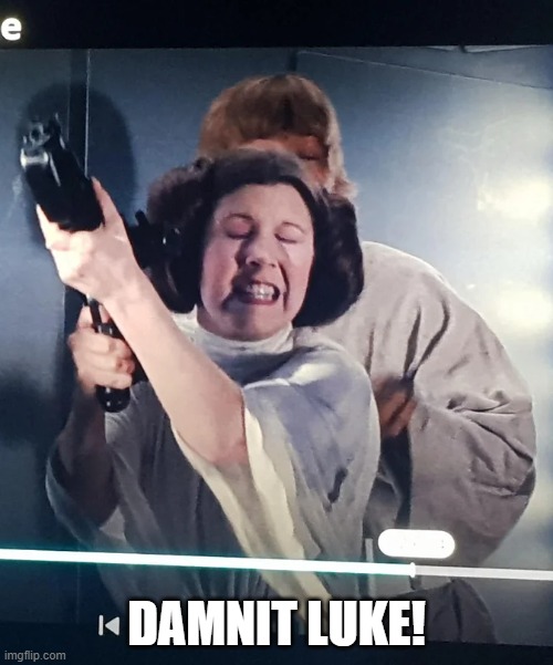 Pause | DAMNIT LUKE! | image tagged in star wars,luke skywalker,princess leia | made w/ Imgflip meme maker