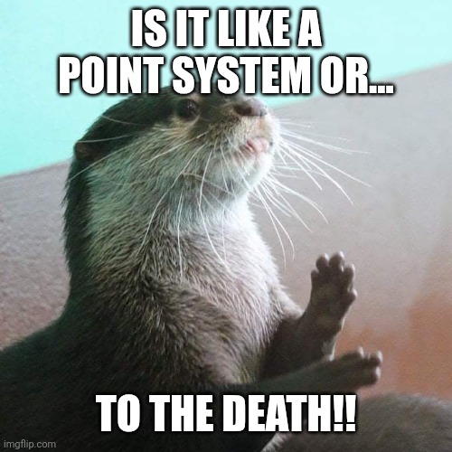 Kung fu otter | IS IT LIKE A POINT SYSTEM OR... TO THE DEATH!! | image tagged in otters | made w/ Imgflip meme maker