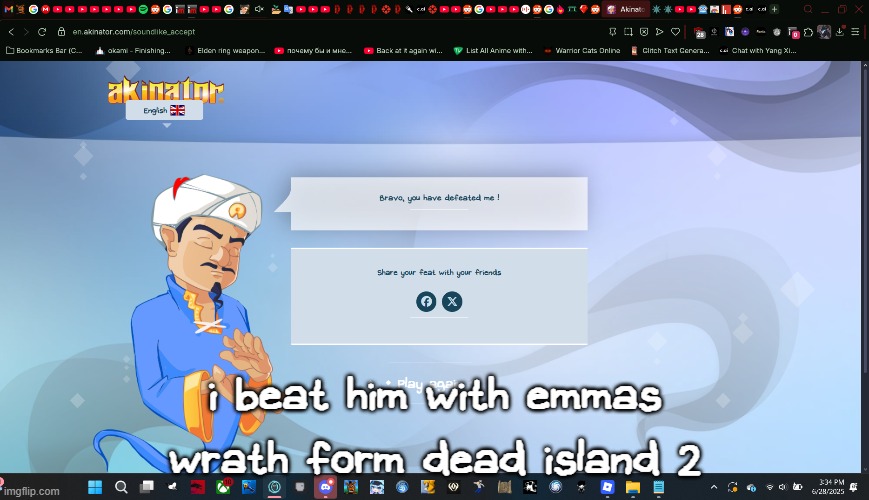 pretty solid weapon, surprised he didn't get it | i beat him with emmas wrath form dead island 2 | made w/ Imgflip meme maker