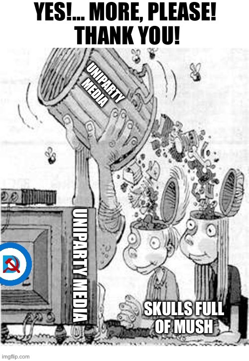 SKULLS FULL
OF MUSH | image tagged in political meme,garbage media,uniparty,skulls full of mush | made w/ Imgflip meme maker