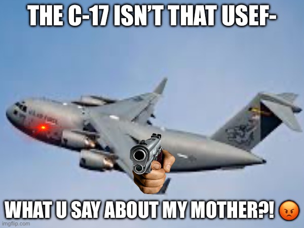 THE C-17 ISN’T THAT USEF-; WHAT U SAY ABOUT MY MOTHER?! 😡 | made w/ Imgflip meme maker