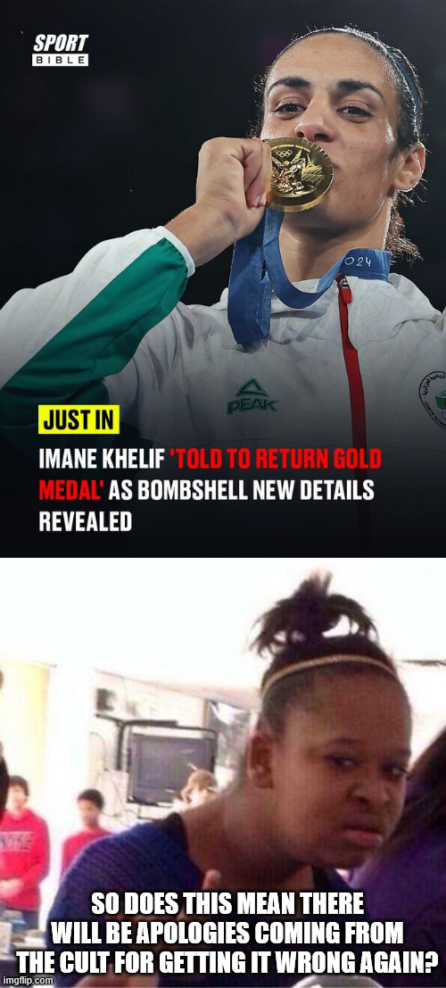 We told you so | SO DOES THIS MEAN THERE WILL BE APOLOGIES COMING FROM THE CULT FOR GETTING IT WRONG AGAIN? | image tagged in wut,we told you so,olympics cheater | made w/ Imgflip meme maker