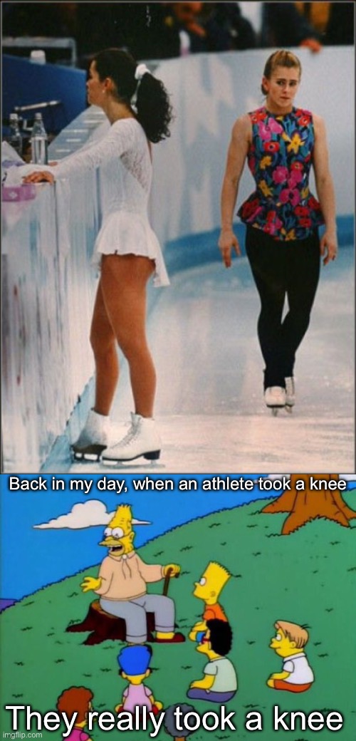 Take a knee | Back in my day, when an athlete took a knee; They really took a knee | image tagged in tonya nancy foreshadowing,back in my day,take a knee | made w/ Imgflip meme maker