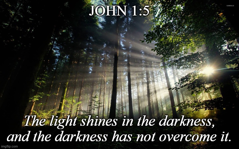 God is light. Light conquers darkness. | JOHN 1:5; The light shines in the darkness, and the darkness has not overcome it. | image tagged in christiansonly,god is light,god,light destroys the darkness | made w/ Imgflip meme maker