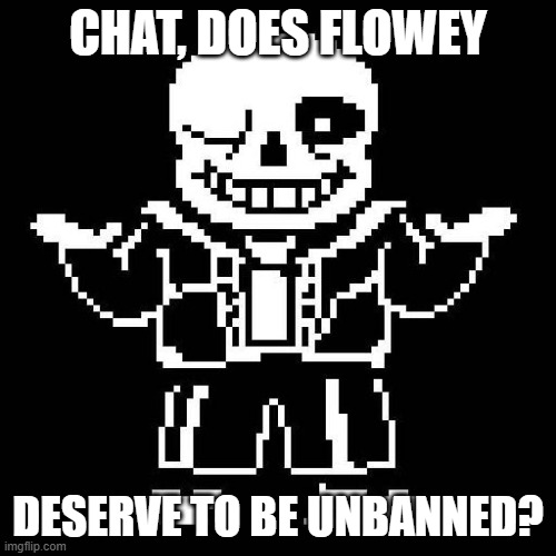 First thing I'll do ig | CHAT, DOES FLOWEY; DESERVE TO BE UNBANNED? | image tagged in sans undertale | made w/ Imgflip meme maker