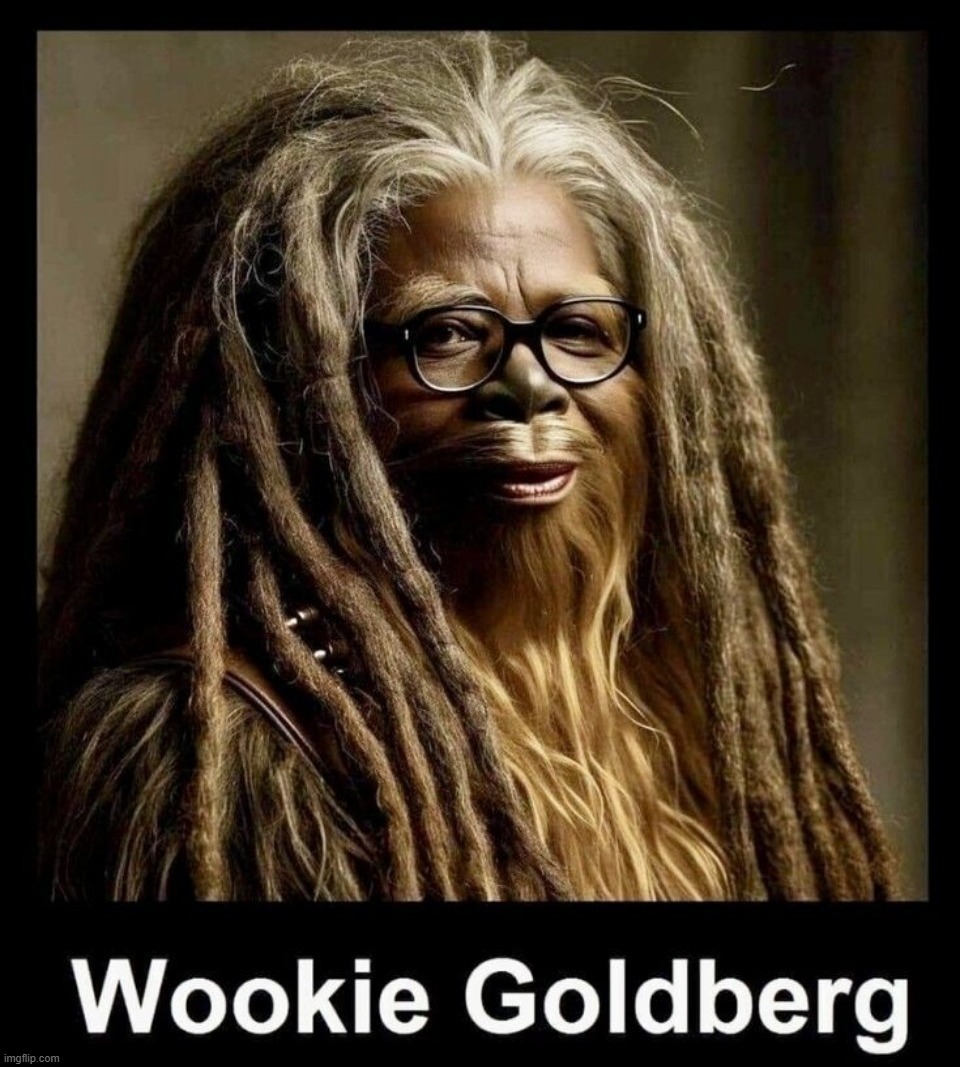 Wookie Goldberg | image tagged in wookie riding a squirrel killing nazis your argument is invalid,wookies,wookie,whoopi goldberg,whoop ass,really nigga | made w/ Imgflip meme maker
