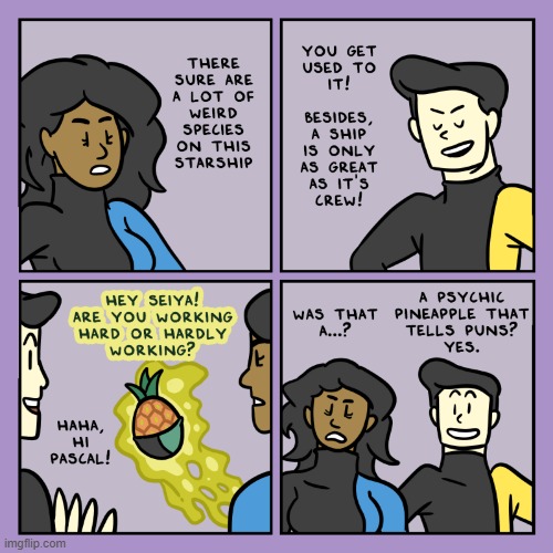 image tagged in stars,spaceship,species,pineapple,psychic,puns | made w/ Imgflip meme maker