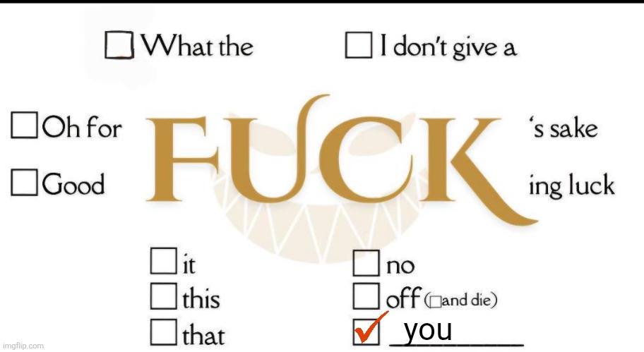 Checkmark fuck | you | image tagged in checkmark fuck | made w/ Imgflip meme maker