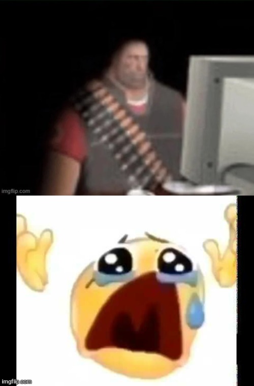 image tagged in sad heavy computer,cursed crying emoji | made w/ Imgflip meme maker