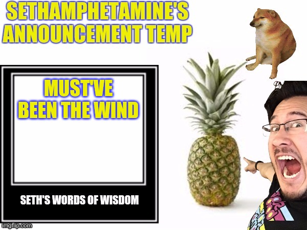 Seth's announcement temp | MUST'VE BEEN THE WIND | image tagged in seth's announcement temp | made w/ Imgflip meme maker