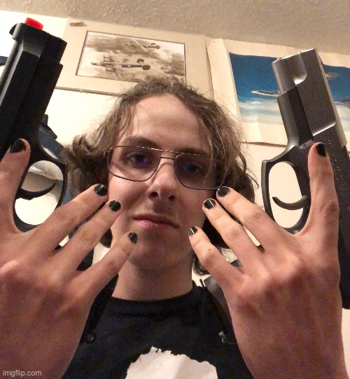 painted both hands so im showing off both airsoft pistols (left to right: Beretta M9, Ruger KP85) | image tagged in nails,guns,hell yeah,oh wow are you actually reading these tags | made w/ Imgflip meme maker